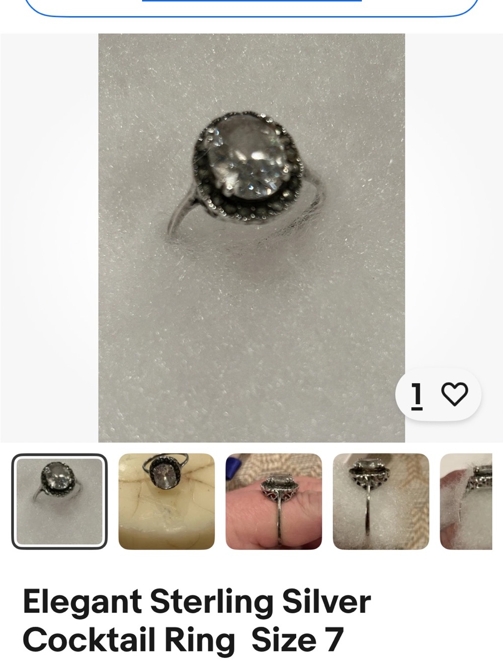 Sterling Silver White Cocktail Ring - Size 7